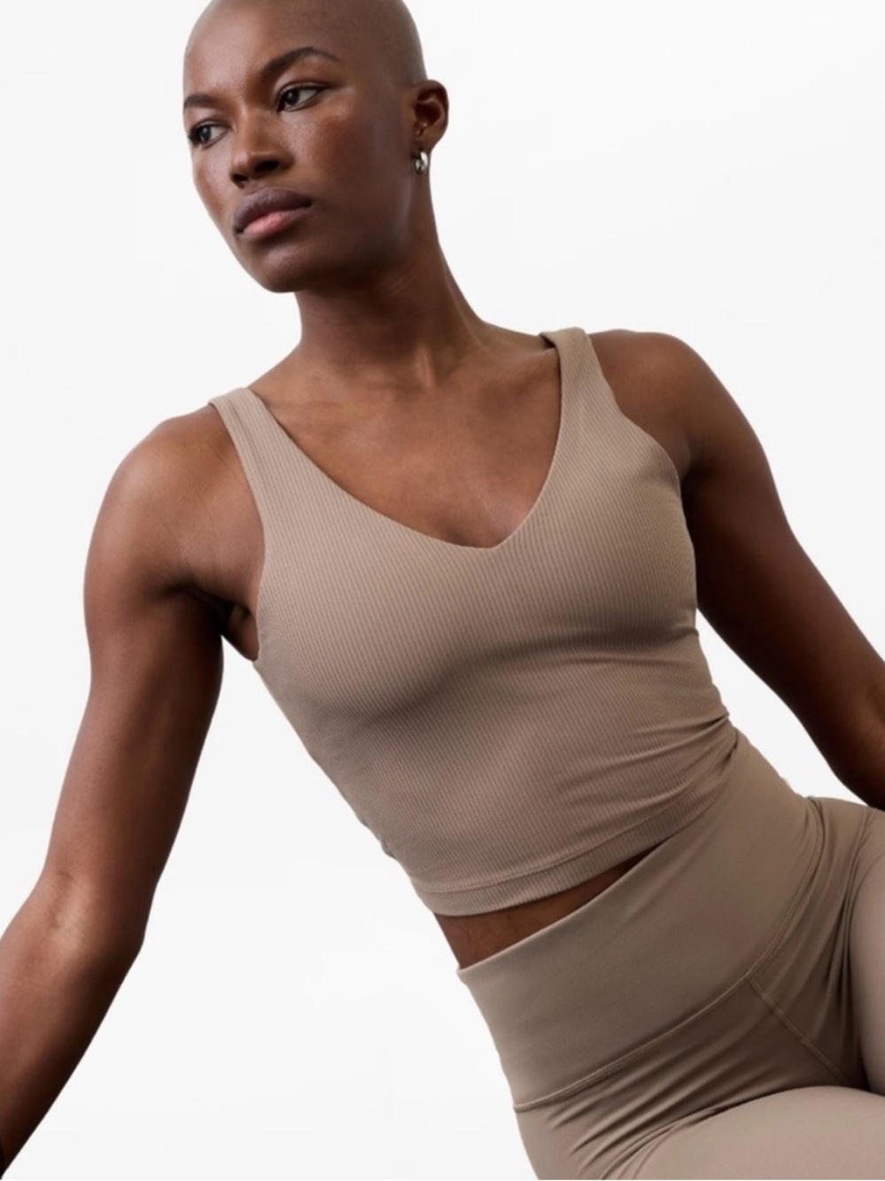 Athleta Ribbed V-Neck Crop Tank Top - Taupe